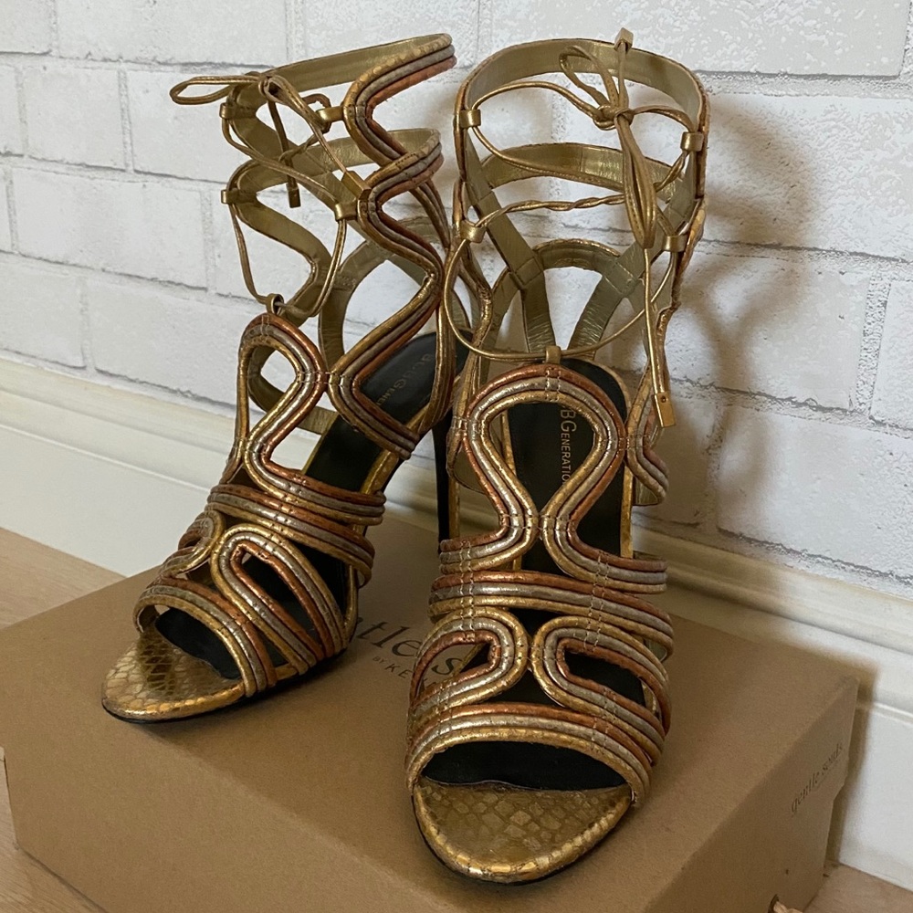 BCBG Gold Multi-Color Gladiator Heels